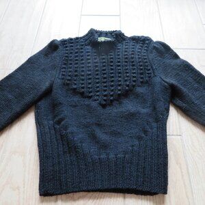 South Wool Hand Knitted Black Sweater Women's M Virgin Wool Vintage